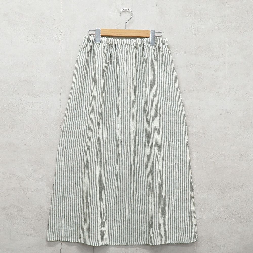Branch m‘.,ブランチエム,ナチュラル,30代,40代,50代,60代,リネン,ゆったり,スカート,リネンスカート,ストライプ,ストライプスカート,リラックススカート,ギャザースカート,フレアスカート