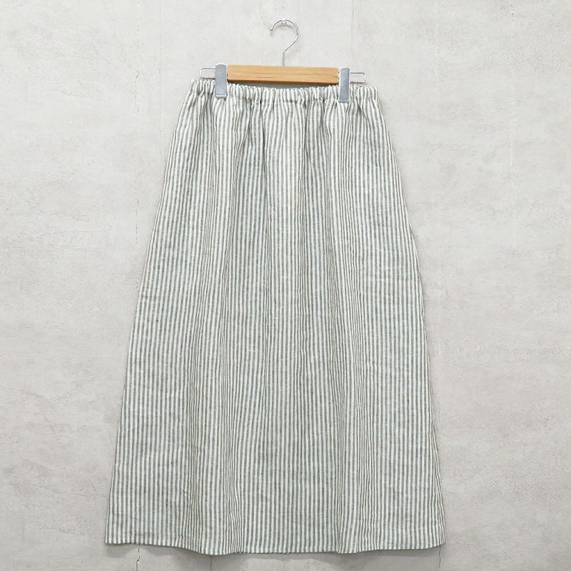 Branch m‘.,ブランチエム,ナチュラル,30代,40代,50代,60代,リネン,ゆったり,スカート,リネンスカート,ストライプ,ストライプスカート,リラックススカート,ギャザースカート,フレアスカート