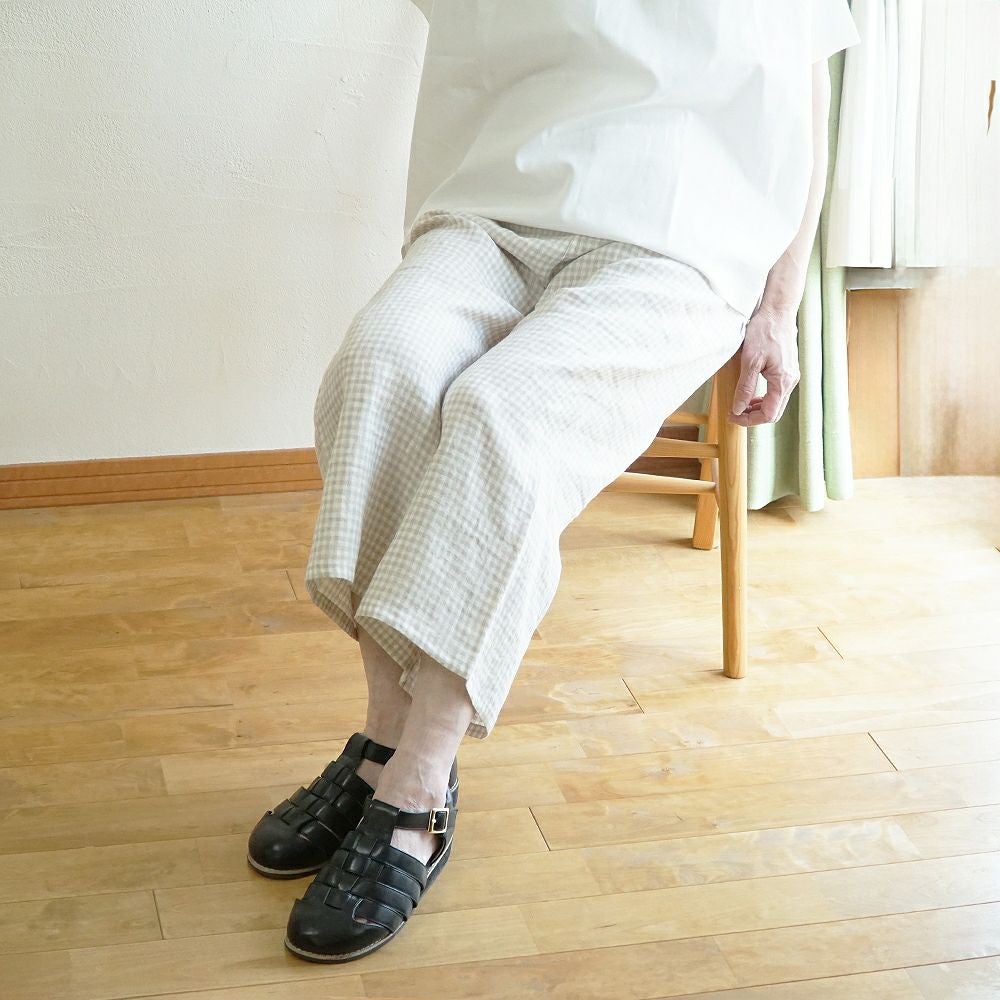 Branch m‘.,ブランチエム,ナチュラル,30代,40代,50代,60代,リネン,ゆったり,パンツ,リネンパンツ,ワイドストレートパンツ,ワイドパンツ,ぺチパンツ,インナーパンツ,アンダーパンツ,ギンガムチェック,チェック柄