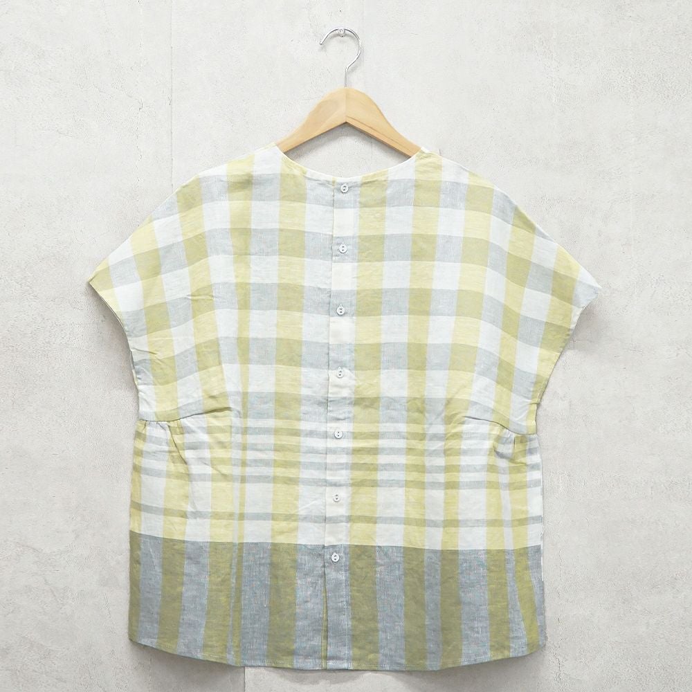 Branch m‘.,ブランチエム,ナチュラル,30代,40代,50代,60代,リネン,ゆったり,blouse,ブラウス,半袖,チェック,チェック柄,チェック柄ブラウス,リネンブラウス,フレンチスリーブ,パネルチェック,パネルチェックブラウス,プルオーバーブラウス,プルオーバー