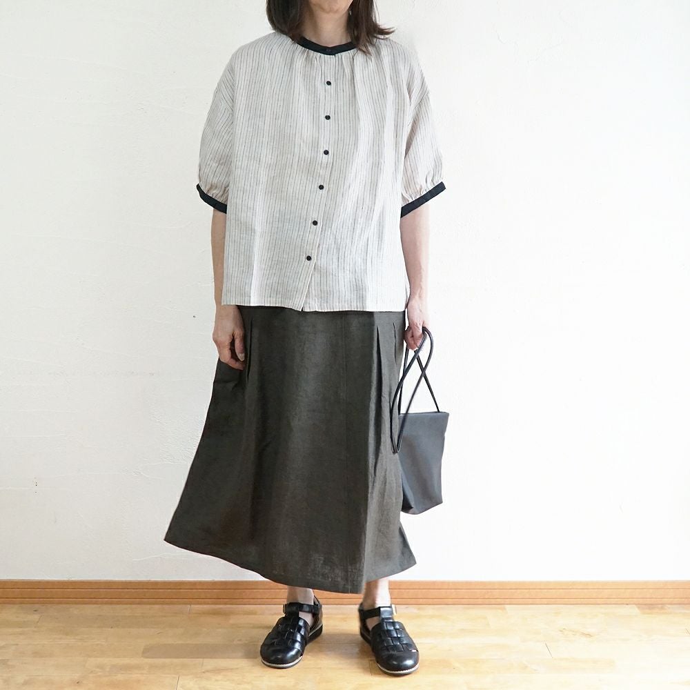 Branch m‘.,ブランチエム,ナチュラル,30代,40代,50代,60代,リネン,ゆったり,blouse,ブラウス,半袖,チェック,チェック柄,チェック柄ブラウス,リネンブラウス,フレンチスリーブ,配色ブラウス