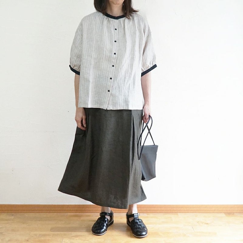 Branch m‘.,ブランチエム,ナチュラル,30代,40代,50代,60代,リネン,ゆったり,blouse,ブラウス,半袖,チェック,チェック柄,チェック柄ブラウス,リネンブラウス,フレンチスリーブ,配色ブラウス