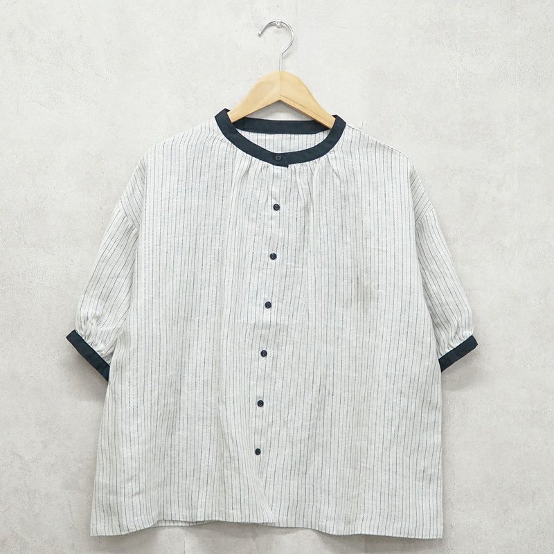Branch m‘.,ブランチエム,ナチュラル,30代,40代,50代,60代,リネン,ゆったり,blouse,ブラウス,半袖,チェック,チェック柄,チェック柄ブラウス,リネンブラウス,フレンチスリーブ,配色ブラウス