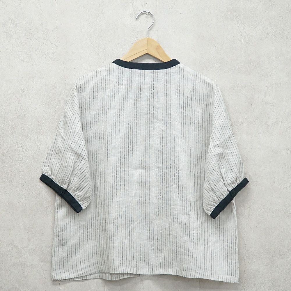 Branch m‘.,ブランチエム,ナチュラル,30代,40代,50代,60代,リネン,ゆったり,blouse,ブラウス,半袖,チェック,チェック柄,チェック柄ブラウス,リネンブラウス,フレンチスリーブ,配色ブラウス