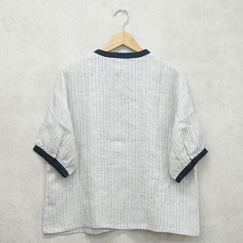 Branch m‘.,ブランチエム,ナチュラル,30代,40代,50代,60代,リネン,ゆったり,blouse,ブラウス,半袖,チェック,チェック柄,チェック柄ブラウス,リネンブラウス,フレンチスリーブ,配色ブラウス