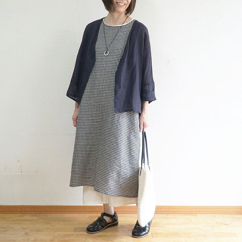 Branch m‘.,ブランチエム,ナチュラル,30代,40代,50代,60代,リネン,ゆったり,ワンピース,リネンワンピース,ノースリーブワンピース,花柄,花柄ワンピース,チェック,ギンガムチェック,チェックワンピース