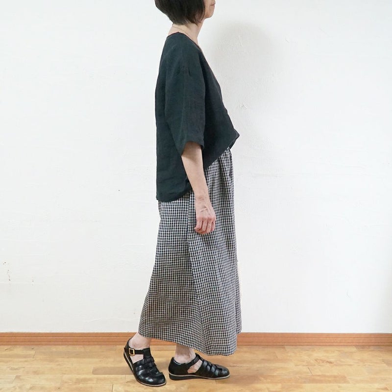 Branch m‘.,ブランチエム,ナチュラル,30代,40代,50代,60代,リネン,ゆったり,パンツ,リネンパンツ,ワイドパンツ,ギャザーパンツ,花柄パンツ,花柄,チェック,ギンガムチェック,チェックパンツ,スカパン 