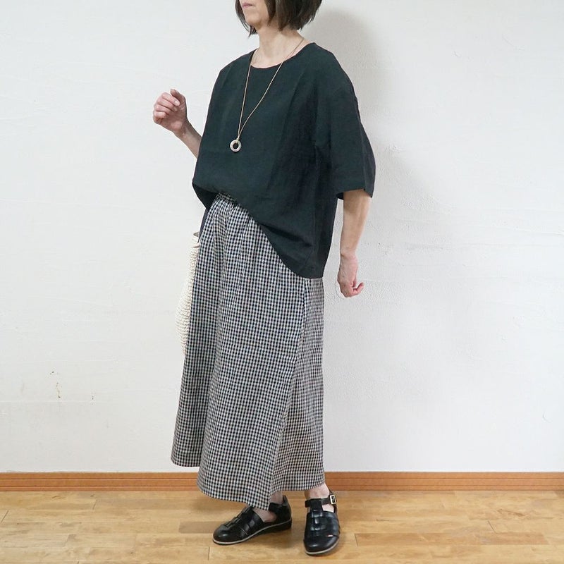 Branch m‘.,ブランチエム,ナチュラル,30代,40代,50代,60代,リネン,ゆったり,パンツ,リネンパンツ,ワイドパンツ,ギャザーパンツ,花柄パンツ,花柄,チェック,ギンガムチェック,チェックパンツ,スカパン 