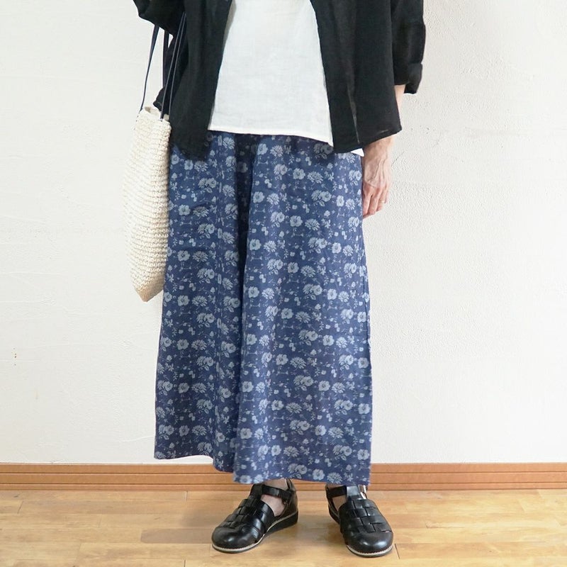 Branch m‘.,ブランチエム,ナチュラル,30代,40代,50代,60代,リネン,ゆったり,パンツ,リネンパンツ,ワイドパンツ,ギャザーパンツ,花柄パンツ,花柄,チェック,ギンガムチェック,チェックパンツ,スカパン 