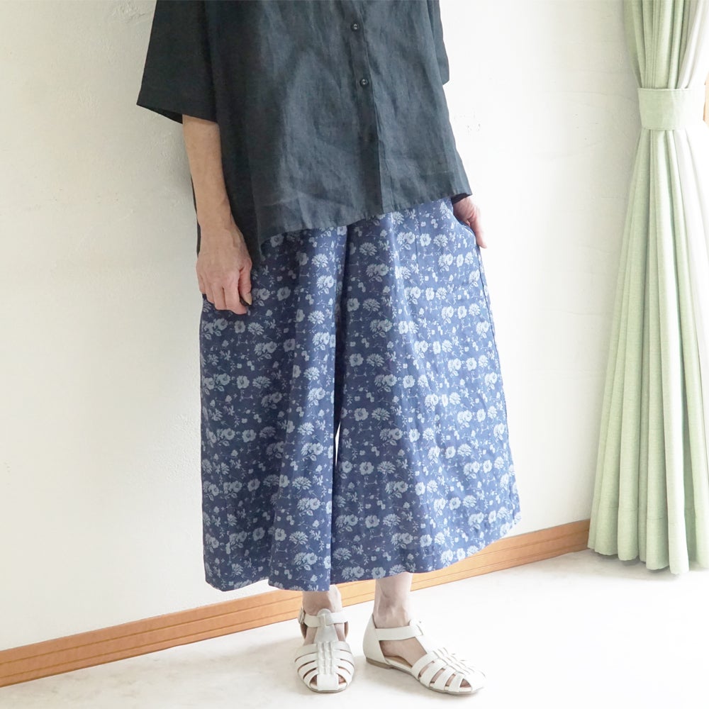 Branch m‘.,ブランチエム,ナチュラル,30代,40代,50代,60代,リネン,ゆったり,パンツ,リネンパンツ,ワイドパンツ,ギャザーパンツ,花柄パンツ,花柄,チェック,ギンガムチェック,チェックパンツ,スカパン 