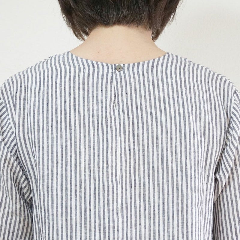 Branch m‘.,ブランチエム,ナチュラル,30代,40代,50代,60代,リネン,ゆったり,ワンピース,リネンワンピース,５分袖ワンピース,5分袖,ストライプ,ストライプワンピース