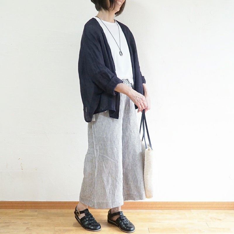 Branch m‘.,ブランチエム,ナチュラル,30代,40代,50代,60代,リネン,ゆったり,パンツ,リネンパンツ,ワイドパンツ,ストライプ,ストライプパンツ,