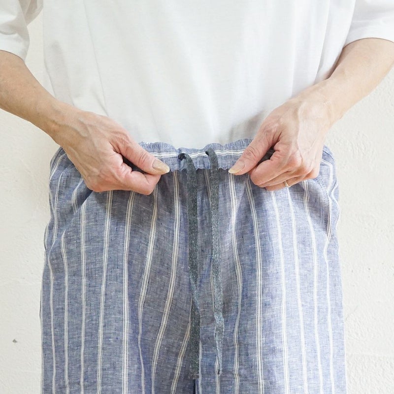 Branch m‘.,ブランチエム,ナチュラル,30代,40代,50代,60代,リネン,ゆったり,パンツ,リネンパンツ,ワイドパンツ,ストライプ,ストライプパンツ,