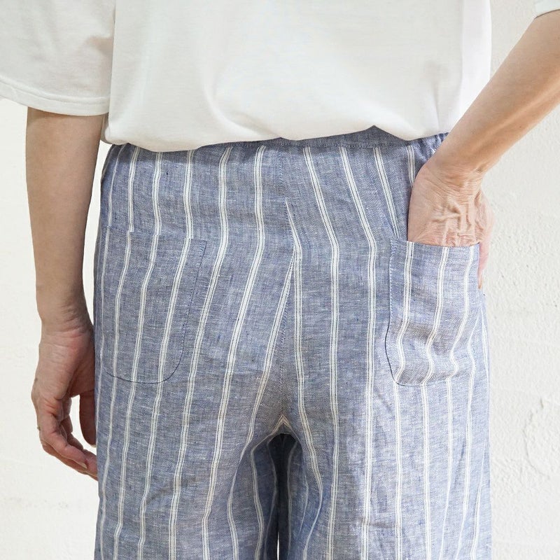 Branch m‘.,ブランチエム,ナチュラル,30代,40代,50代,60代,リネン,ゆったり,パンツ,リネンパンツ,ワイドパンツ,ストライプ,ストライプパンツ,