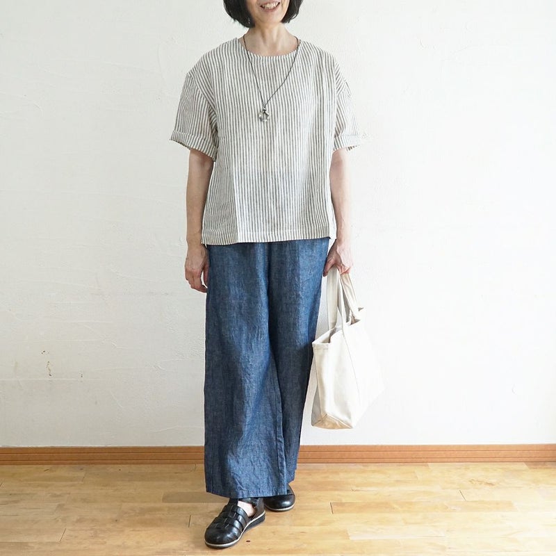 Branch m‘.,ブランチエム,ナチュラル,30代,40代,50代,60代,リネン,麻,ゆったり,パンツ,デニム,デニムパンツ,リネンデニム,ワイドパンツ,ワイドストレートパンツ,ストレートパンツ,デニムワイドパンツ,