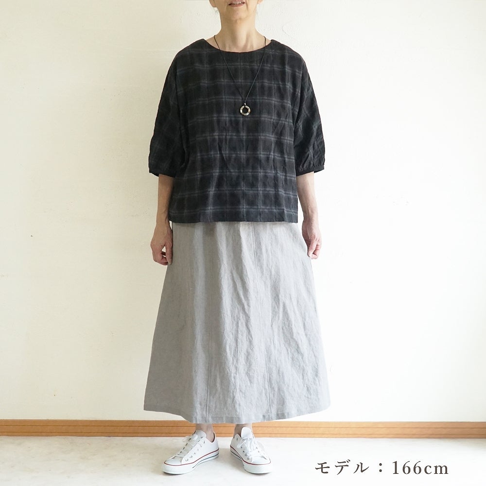 Branch m‘.,ブランチエム,ナチュラル,30代,40代,50代,60代,コットン,ゆったり,綿,チェック,ドルマンブラウス,ドルマンシルエット,チェックブラウス,シャーリングチェック,