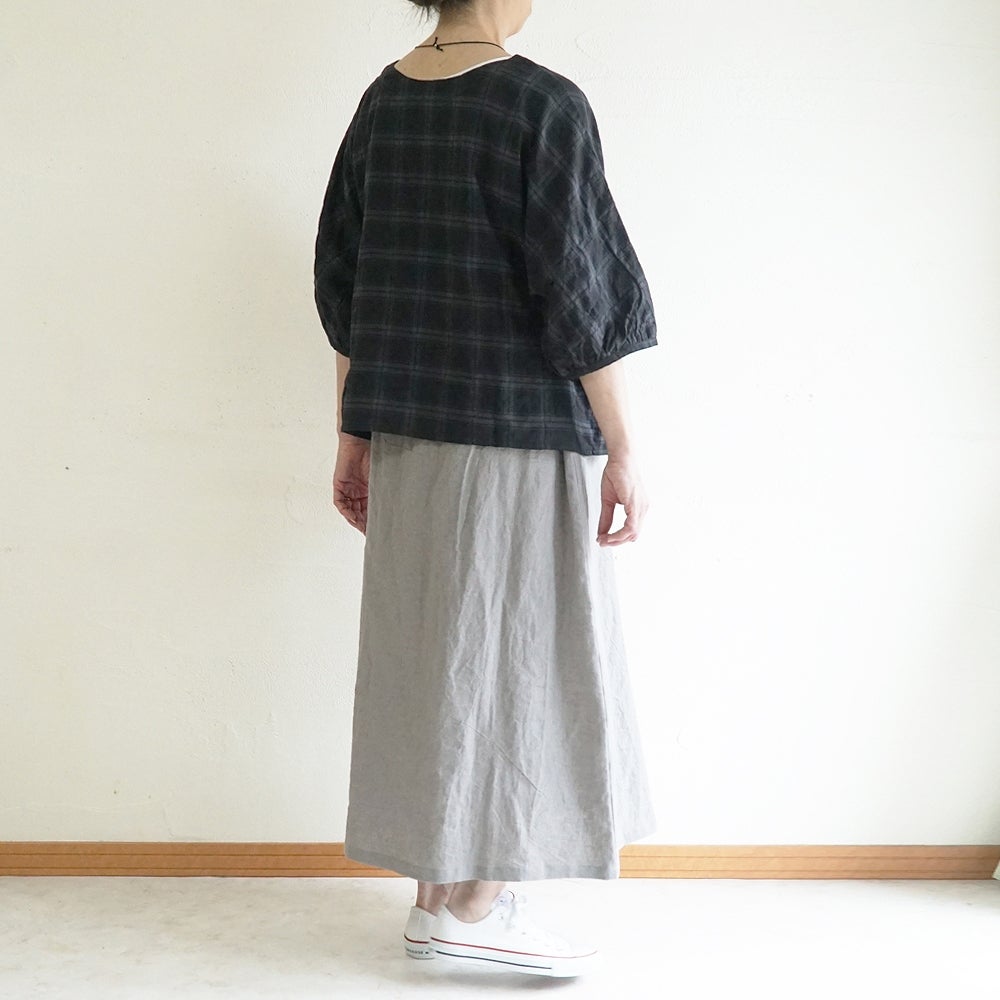 Branch m‘.,ブランチエム,ナチュラル,30代,40代,50代,60代,コットン,ゆったり,綿,チェック,ドルマンブラウス,ドルマンシルエット,チェックブラウス,シャーリングチェック,