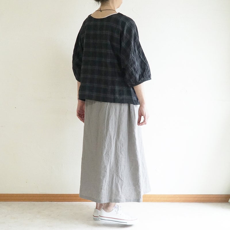 Branch m‘.,ブランチエム,ナチュラル,30代,40代,50代,60代,コットン,ゆったり,綿,チェック,ドルマンブラウス,ドルマンシルエット,チェックブラウス,シャーリングチェック,