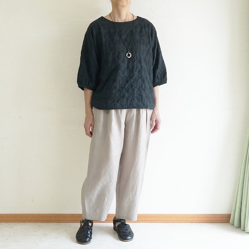 Branch m‘.,ブランチエム,ナチュラル,30代,40代,50代,60代,コットン,ゆったり,綿,チェック,ドルマンブラウス,ドルマンシルエット,チェックブラウス,シャーリングチェック,