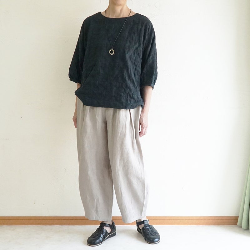 Branch m‘.,ブランチエム,ナチュラル,30代,40代,50代,60代,コットン,ゆったり,綿,チェック,ドルマンブラウス,ドルマンシルエット,チェックブラウス,シャーリングチェック,