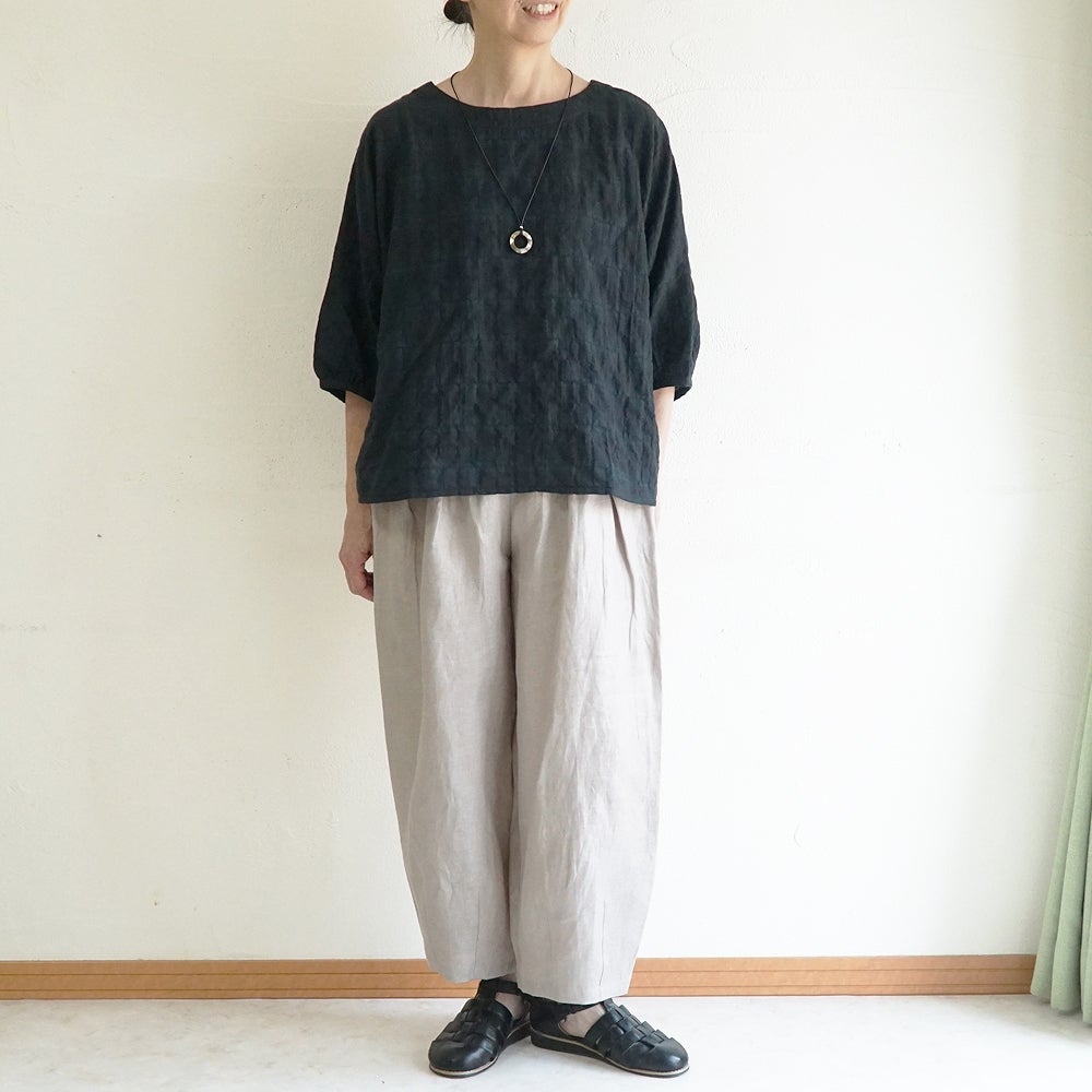 Branch m‘.,ブランチエム,ナチュラル,30代,40代,50代,60代,コットン,ゆったり,綿,チェック,ドルマンブラウス,ドルマンシルエット,チェックブラウス,シャーリングチェック,