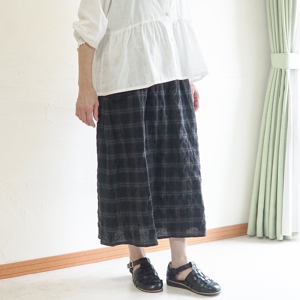 Branch m‘.,ブランチエム,ナチュラル,30代,40代,50代,60代,コットン,ゆったり,綿,チェック,スカート,ギャザースカート,チェックスカート,シャーリングチェック,
