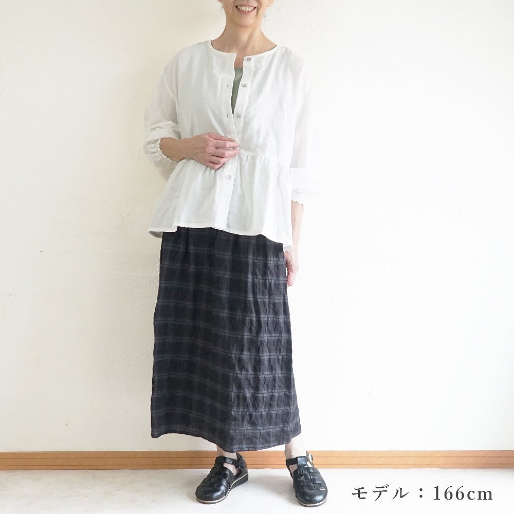 Branch m‘.,ブランチエム,ナチュラル,30代,40代,50代,60代,コットン,ゆったり,綿,チェック,スカート,ギャザースカート,チェックスカート,シャーリングチェック,