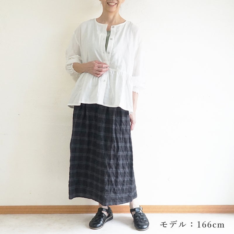 Branch m‘.,ブランチエム,ナチュラル,30代,40代,50代,60代,コットン,ゆったり,綿,チェック,スカート,ギャザースカート,チェックスカート,シャーリングチェック,