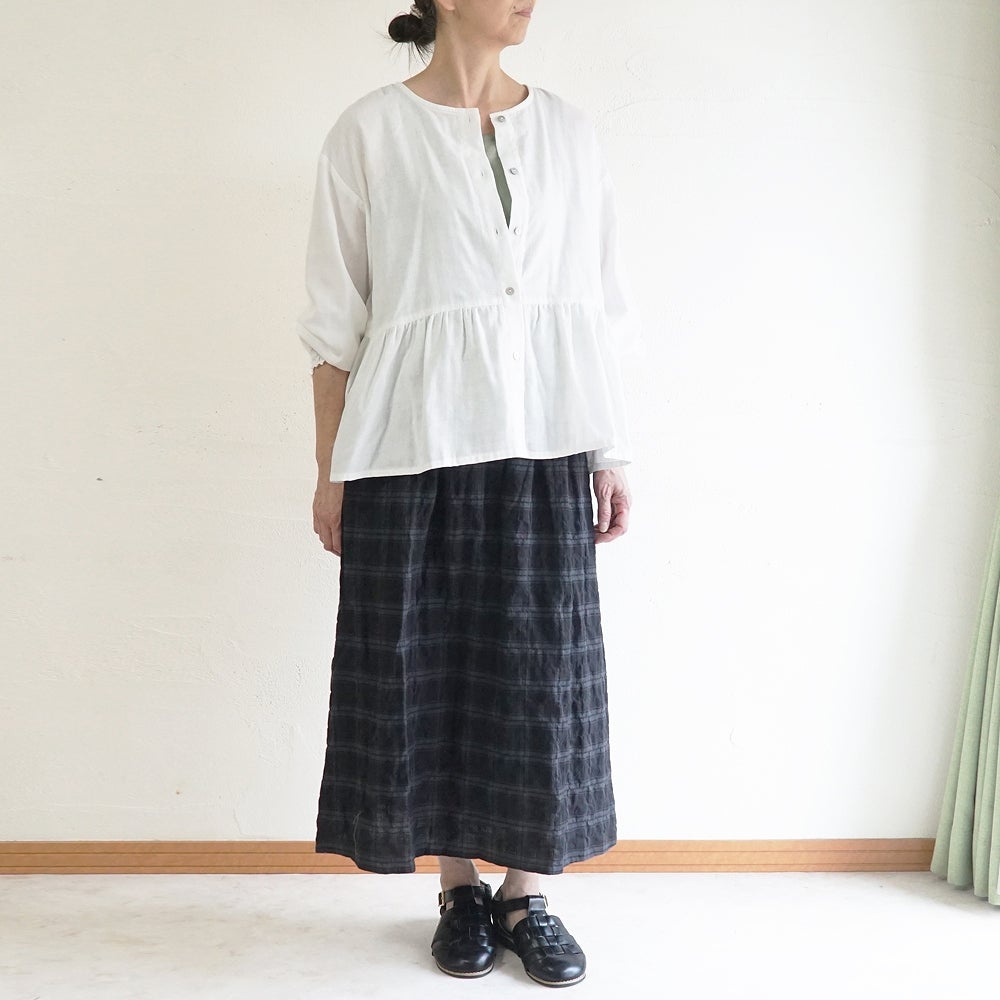 Branch m‘.,ブランチエム,ナチュラル,30代,40代,50代,60代,コットン,ゆったり,綿,チェック,スカート,ギャザースカート,チェックスカート,シャーリングチェック,