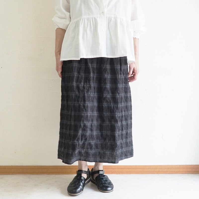 Branch m‘.,ブランチエム,ナチュラル,30代,40代,50代,60代,コットン,ゆったり,綿,チェック,スカート,ギャザースカート,チェックスカート,シャーリングチェック,