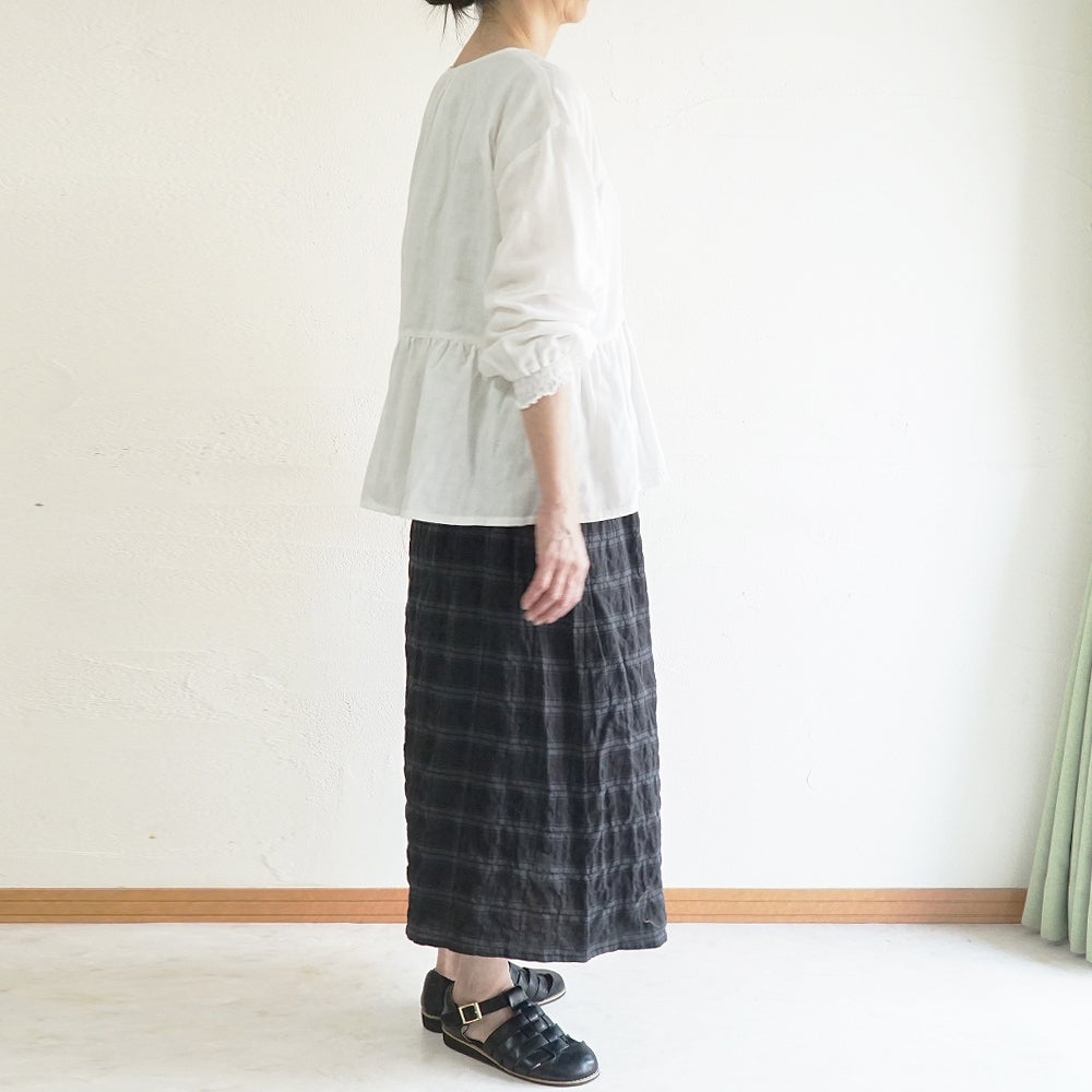 Branch m‘.,ブランチエム,ナチュラル,30代,40代,50代,60代,コットン,ゆったり,綿,チェック,スカート,ギャザースカート,チェックスカート,シャーリングチェック,