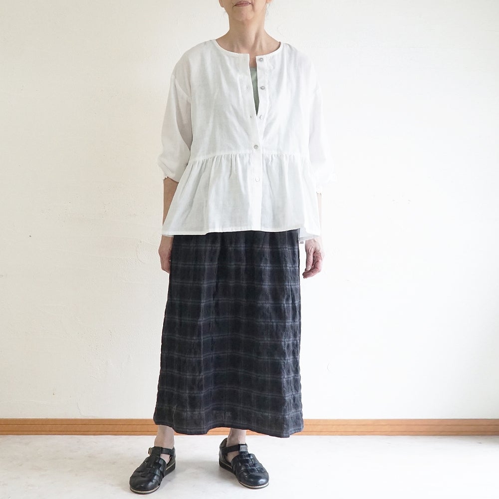 Branch m‘.,ブランチエム,ナチュラル,30代,40代,50代,60代,コットン,ゆったり,綿,チェック,スカート,ギャザースカート,チェックスカート,シャーリングチェック,