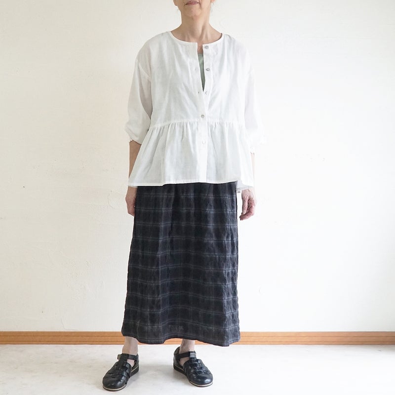 Branch m‘.,ブランチエム,ナチュラル,30代,40代,50代,60代,コットン,ゆったり,綿,チェック,スカート,ギャザースカート,チェックスカート,シャーリングチェック,