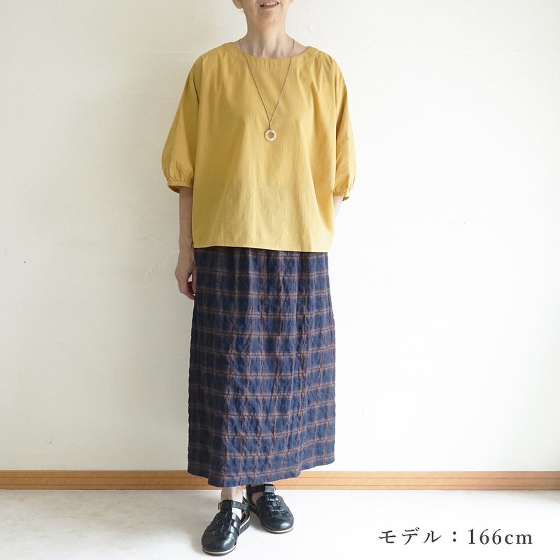 Branch m‘.,ブランチエム,ナチュラル,30代,40代,50代,60代,コットン,ゆったり,綿,チェック,スカート,ギャザースカート,チェックスカート,シャーリングチェック,