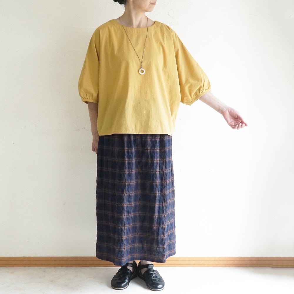 Branch m‘.,ブランチエム,ナチュラル,30代,40代,50代,60代,コットン,ゆったり,綿,チェック,スカート,ギャザースカート,チェックスカート,シャーリングチェック,