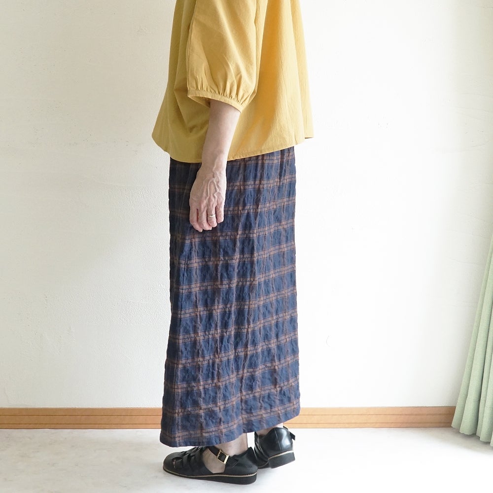 Branch m‘.,ブランチエム,ナチュラル,30代,40代,50代,60代,コットン,ゆったり,綿,チェック,スカート,ギャザースカート,チェックスカート,シャーリングチェック,