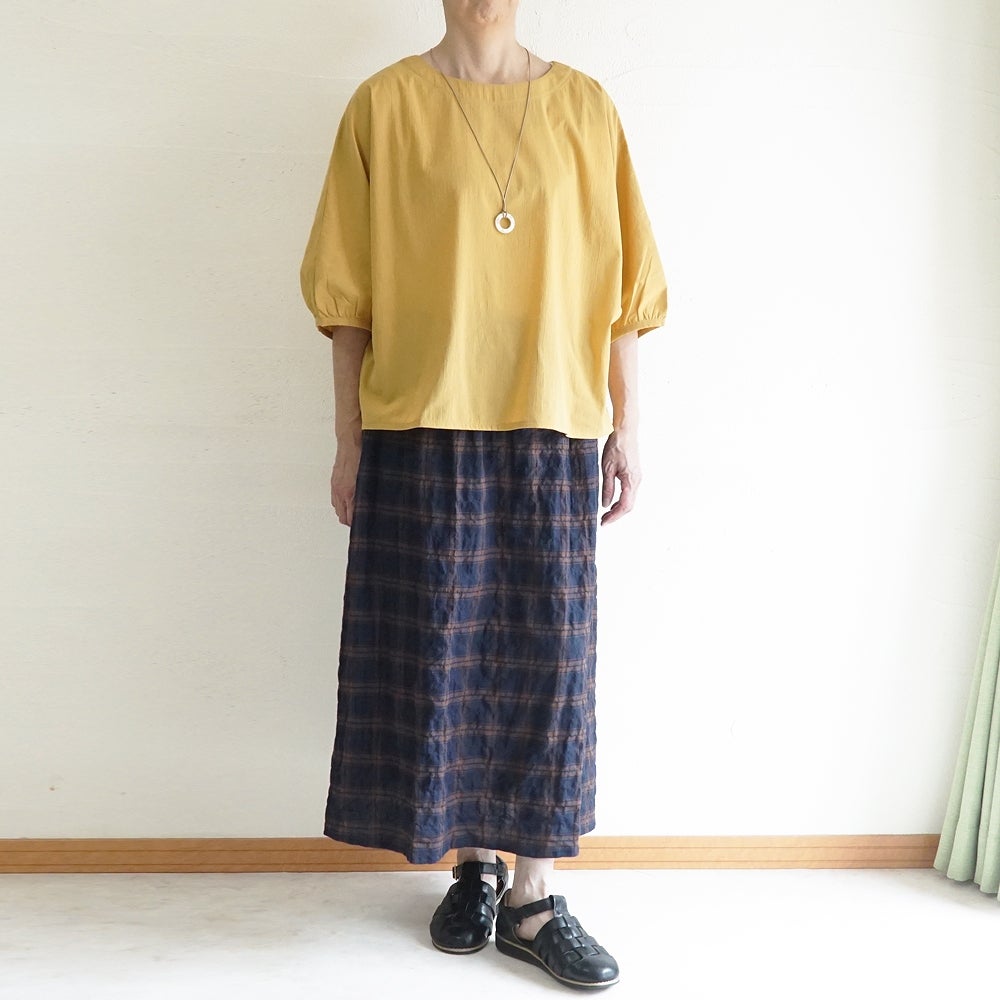 Branch m‘.,ブランチエム,ナチュラル,30代,40代,50代,60代,コットン,ゆったり,綿,チェック,スカート,ギャザースカート,チェックスカート,シャーリングチェック,