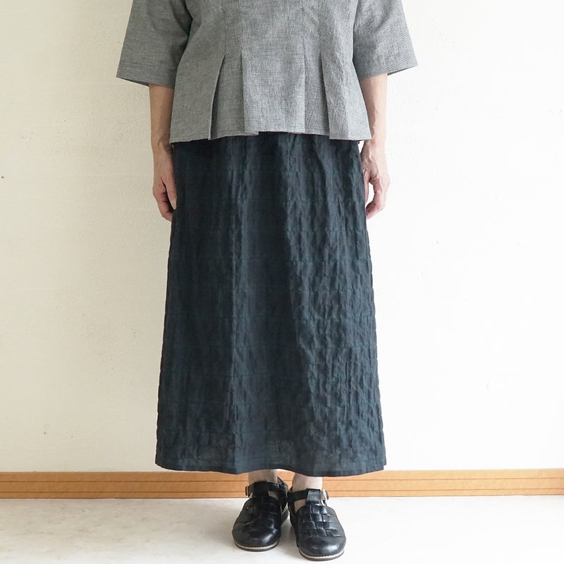 Branch m‘.,ブランチエム,ナチュラル,30代,40代,50代,60代,コットン,ゆったり,綿,チェック,スカート,ギャザースカート,チェックスカート,シャーリングチェック,
