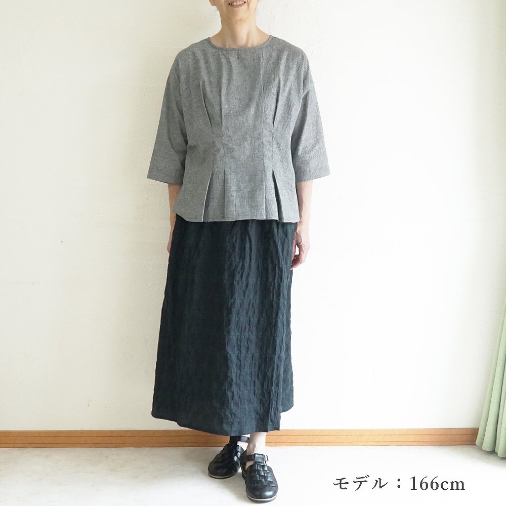 Branch m‘.,ブランチエム,ナチュラル,30代,40代,50代,60代,コットン,ゆったり,綿,チェック,スカート,ギャザースカート,チェックスカート,シャーリングチェック,