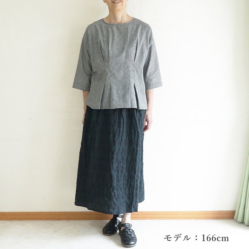 Branch m‘.,ブランチエム,ナチュラル,30代,40代,50代,60代,コットン,ゆったり,綿,チェック,スカート,ギャザースカート,チェックスカート,シャーリングチェック,