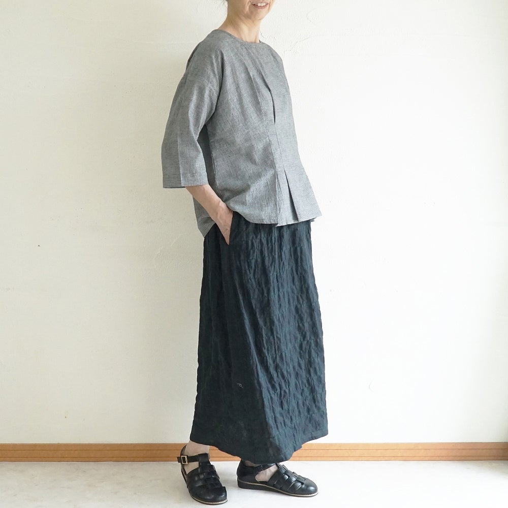 Branch m‘.,ブランチエム,ナチュラル,30代,40代,50代,60代,コットン,ゆったり,綿,チェック,スカート,ギャザースカート,チェックスカート,シャーリングチェック,