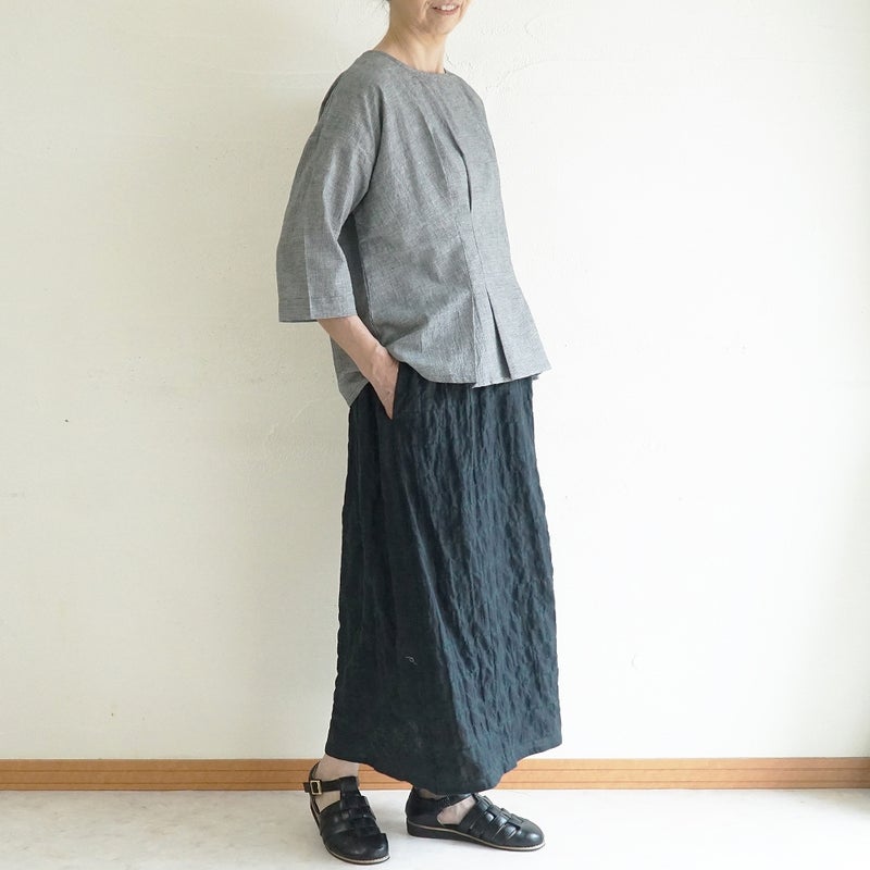 Branch m‘.,ブランチエム,ナチュラル,30代,40代,50代,60代,コットン,ゆったり,綿,チェック,スカート,ギャザースカート,チェックスカート,シャーリングチェック,