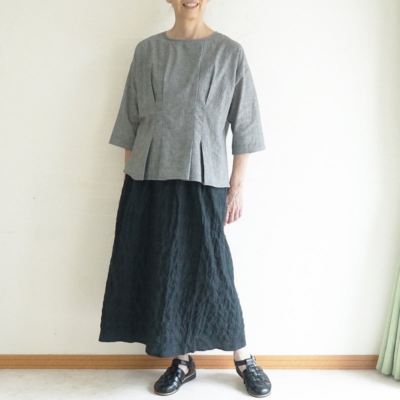 Branch m‘.,ブランチエム,ナチュラル,30代,40代,50代,60代,コットン,ゆったり,綿,チェック,スカート,ギャザースカート,チェックスカート,シャーリングチェック,