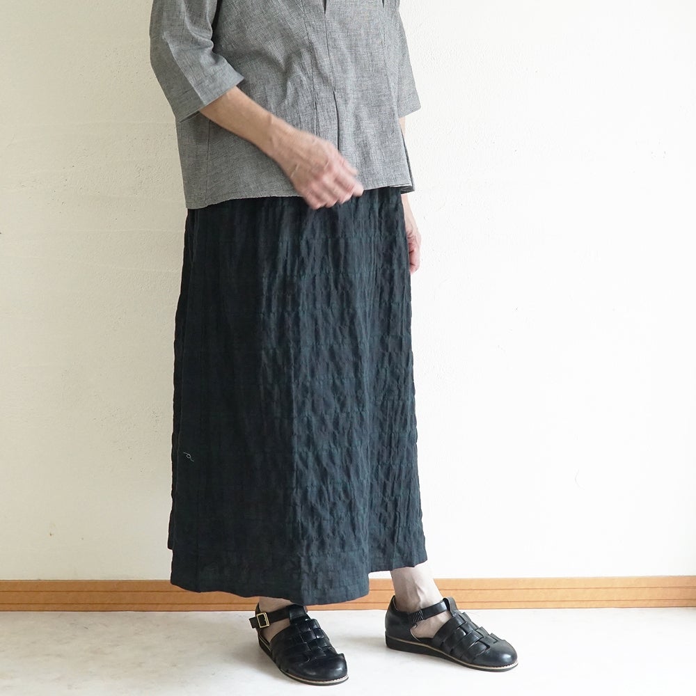Branch m‘.,ブランチエム,ナチュラル,30代,40代,50代,60代,コットン,ゆったり,綿,チェック,スカート,ギャザースカート,チェックスカート,シャーリングチェック,