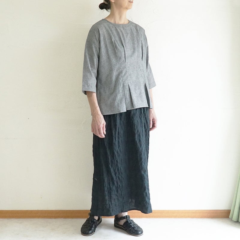 Branch m‘.,ブランチエム,ナチュラル,30代,40代,50代,60代,コットン,ゆったり,綿,チェック,スカート,ギャザースカート,チェックスカート,シャーリングチェック,