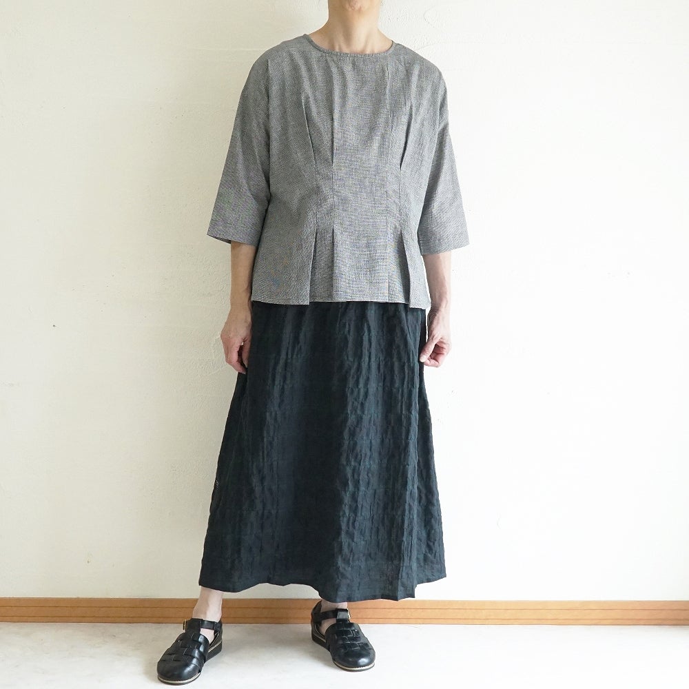 Branch m‘.,ブランチエム,ナチュラル,30代,40代,50代,60代,コットン,ゆったり,綿,チェック,スカート,ギャザースカート,チェックスカート,シャーリングチェック,