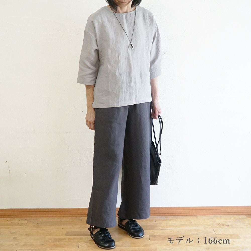 Branch m‘.,ブランチエム,ナチュラル,30代,40代,50代,60代,リネン,ゆったり,ブラウス,リネンブラウス,7分袖,プルオーバー,プルオーバーブラウス, Tシャツ