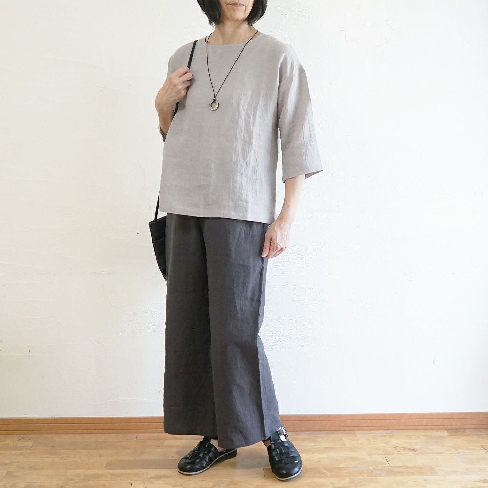 Branch m‘.,ブランチエム,ナチュラル,30代,40代,50代,60代,リネン,ゆったり,ブラウス,リネンブラウス,7分袖,プルオーバー,プルオーバーブラウス, Tシャツ