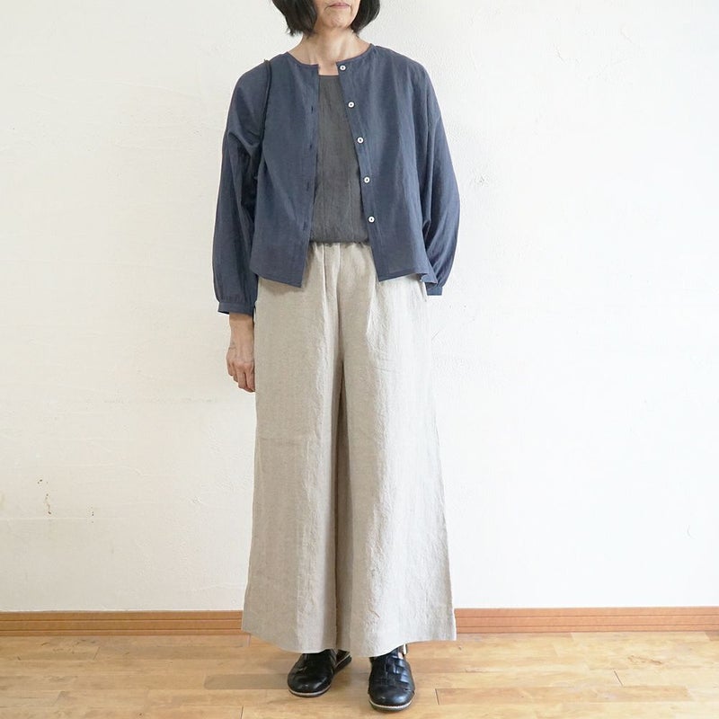 Branch m‘.,ブランチエム,ナチュラル,30代,40代,50代,60代,コットン,綿,ゆったり,ブラウス,コットンブラウス,綿ローン,東炊き,シアーブラウス,シアーシャツ,ノーカラーブラウス