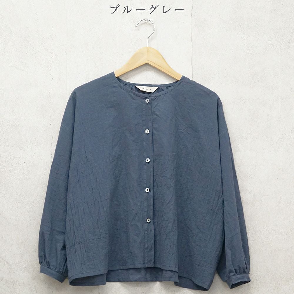 Branch m‘.,ブランチエム,ナチュラル,30代,40代,50代,60代,コットン,綿,ゆったり,ブラウス,コットンブラウス,綿ローン,東炊き,シアーブラウス,シアーシャツ,ノーカラーブラウス